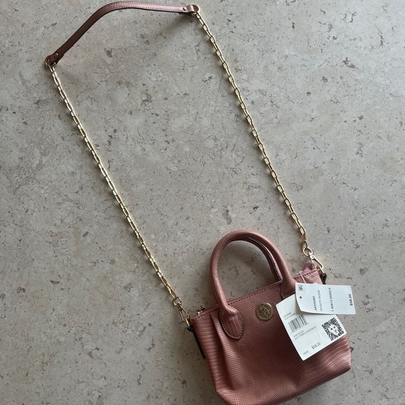 NWT Anne Klein Pink ”Dusty Rose”Mini Crossbody Lizard print Handbag - Picture 6 of 13